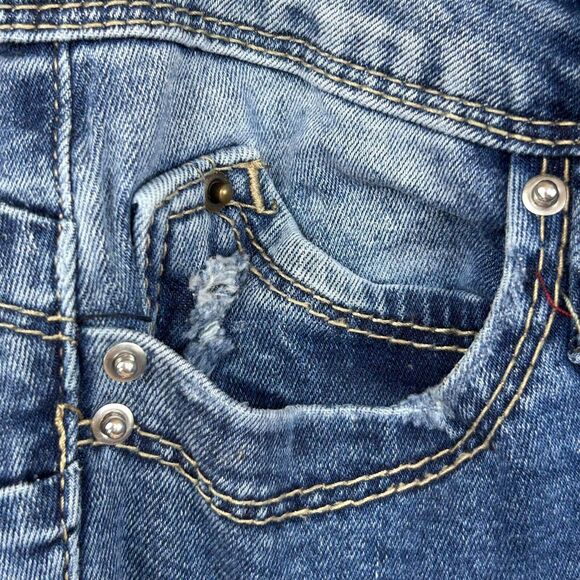 YMI Jeans Womens 3 Blue Medium Wash Skinny Distressed Low Rise 5 Pocket Denim - Picture 5 of 13